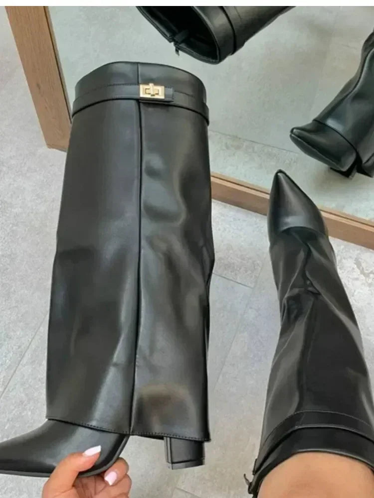 Elegant Metal Buckle Knee-High Boots™