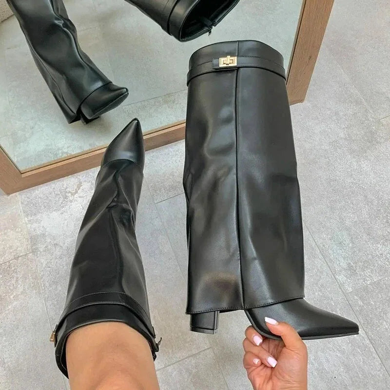 Elegant Metal Buckle Knee-High Boots™