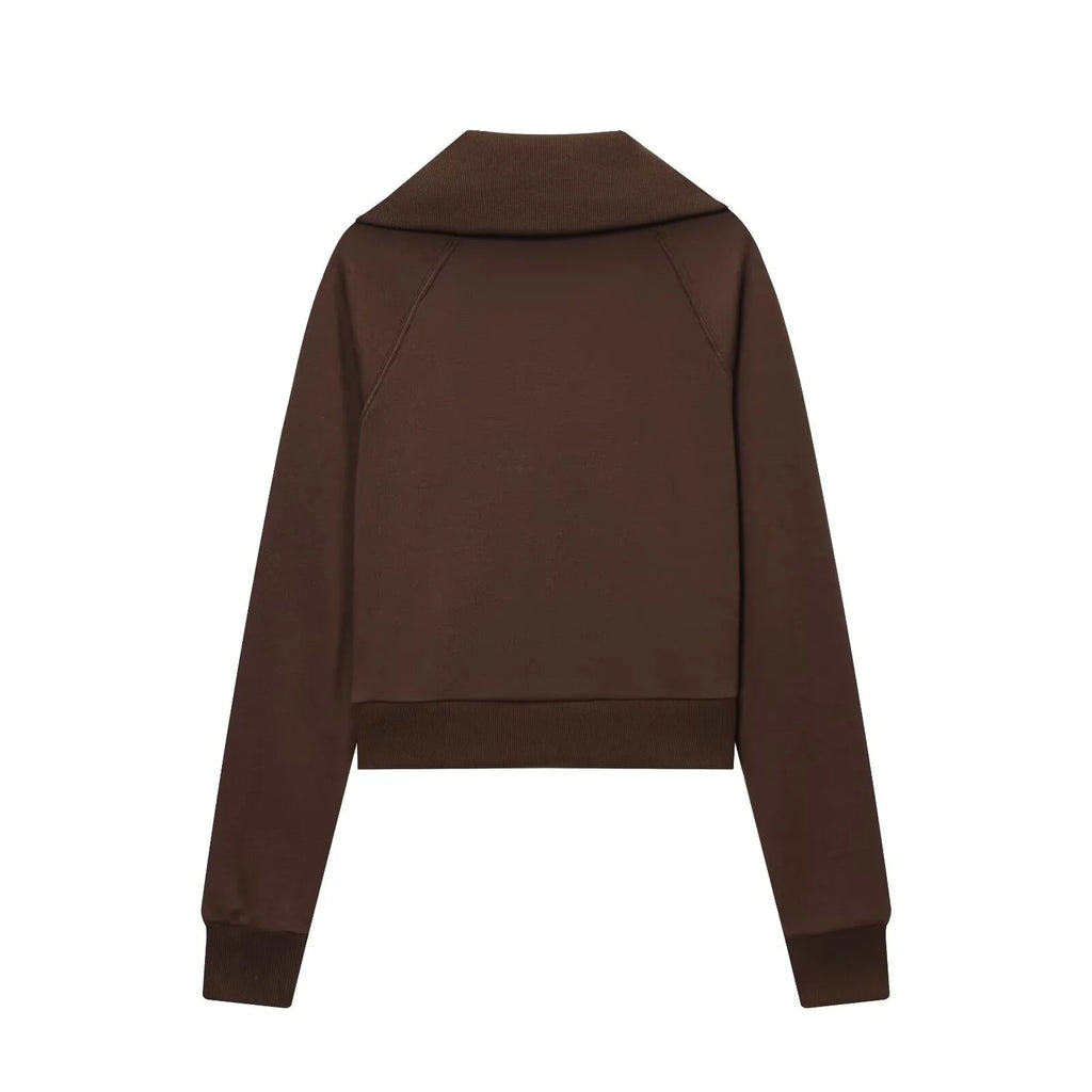 2025 Autumn New Women's Casual Lapel Long-Sleeved Zipper Fleece Jacket + High-Waisted Terry Flared Trousers