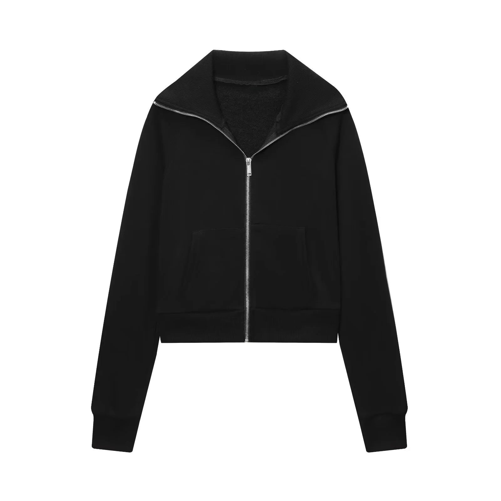 2025 Autumn New Women's Casual Lapel Long-Sleeved Zipper Fleece Jacket + High-Waisted Terry Flared Trousers