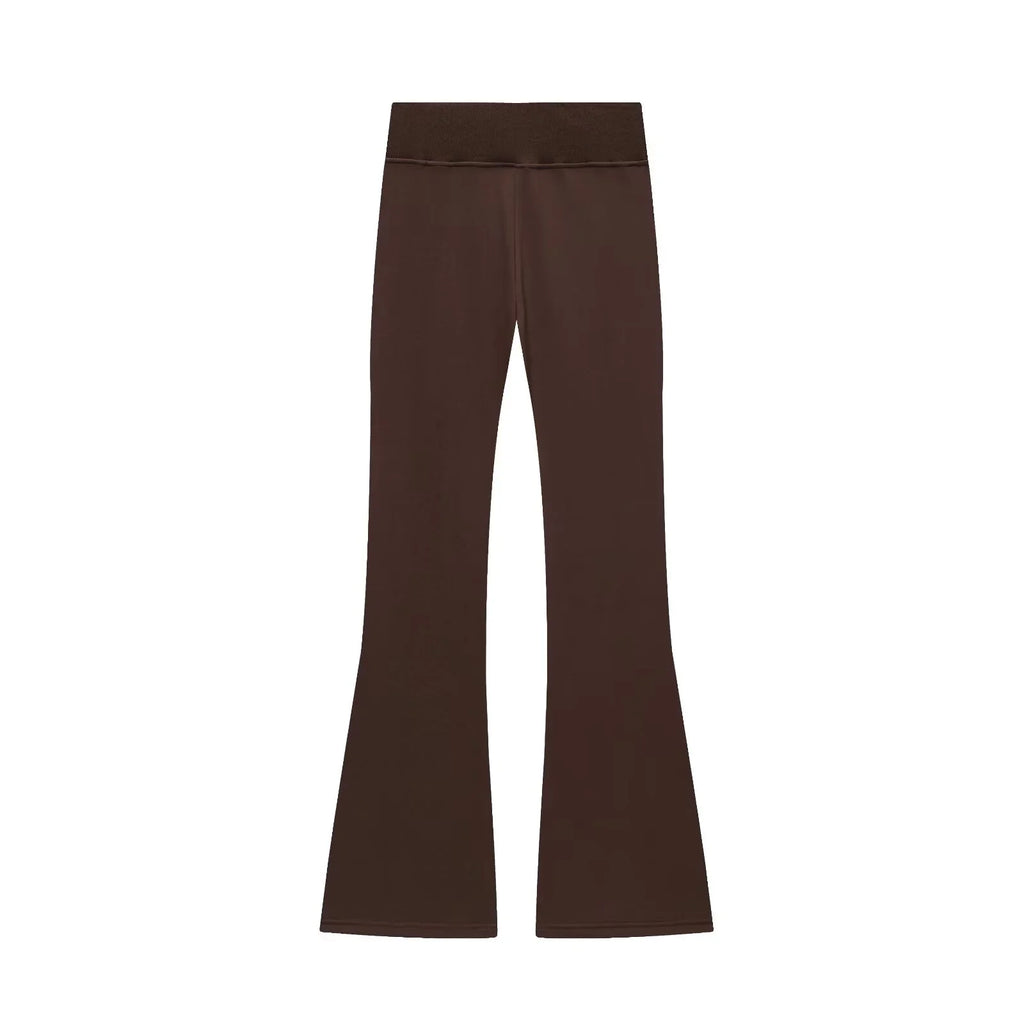 2025 Autumn New Women's Casual Lapel Long-Sleeved Zipper Fleece Jacket + High-Waisted Terry Flared Trousers